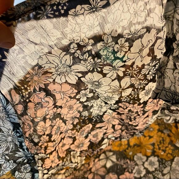 H&M Floral Sheer tunic Long Sleeve Blouse Peasant Mock High Neck button up -2 - Picture 10 of 12